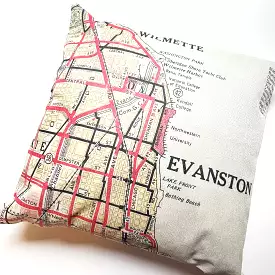 18 Evanston Illinois Map Pillow