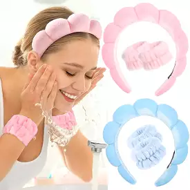 3Pcs Fashion Microfiber Washing Wristbands Scrunchies Puffy Headband Spa Bubble Headband for Washing Face Makeup Shower Skincare