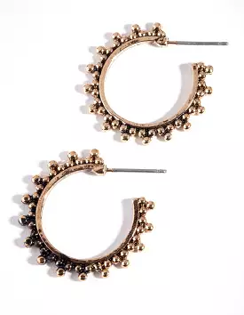 Antique Gold Bohemian Bead Hoop Earrings