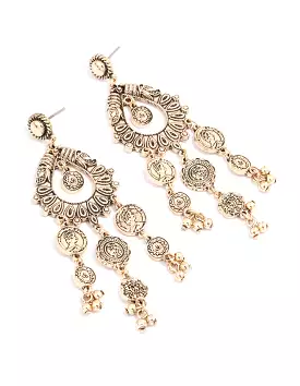 Antique Gold Coin Droplet Earrings