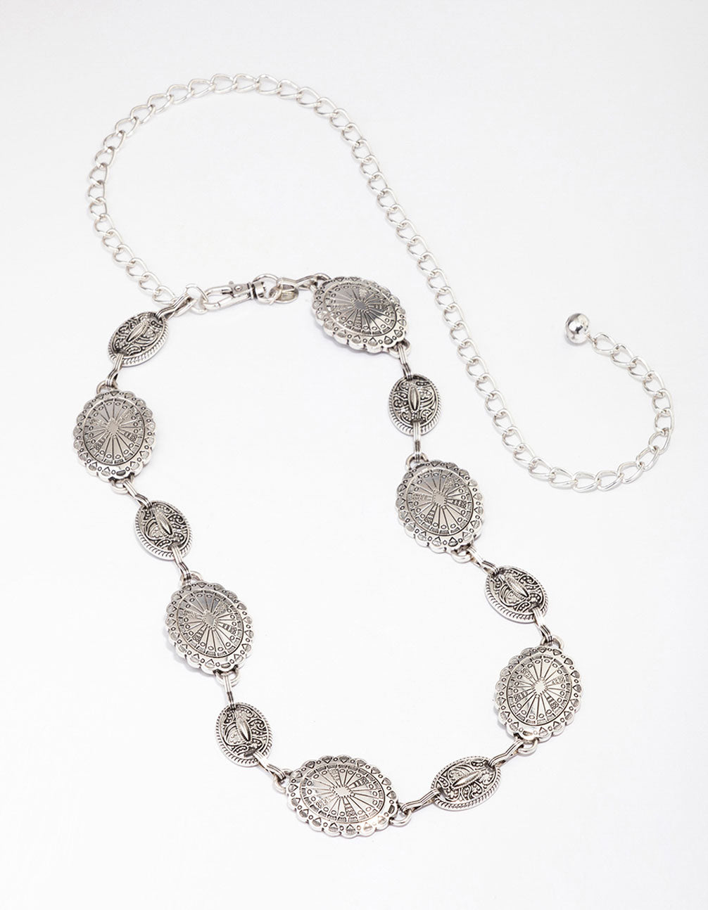 Antique Silver Textured Circular Chain Belt