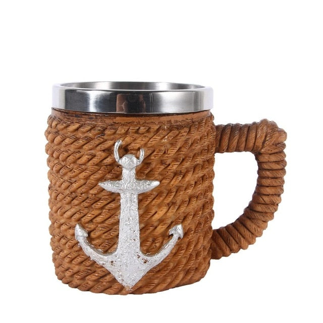 AshoreShop Rope Around 'Look' with Anchor over Stainless Nautical Mug