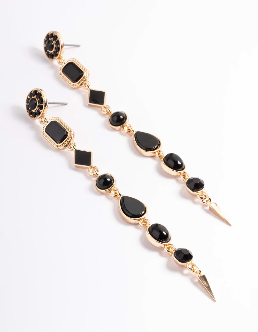 Black & Gold Long Mixed Stone Drop Earrings