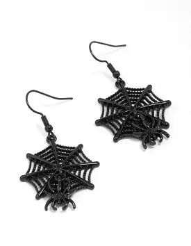 Black Spider Web Drop Earrings