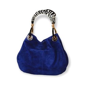 BORSA PICCOLA IN CAMOSCIO BLUE CON MANICO ZEBRA