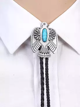 Cowboy West bolo tie natural pine eagle zinc alloy leather collar rope