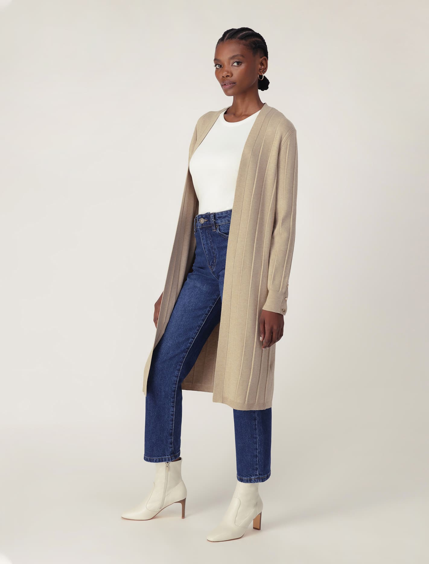 Daphne Long Line Ribbed Cardigan