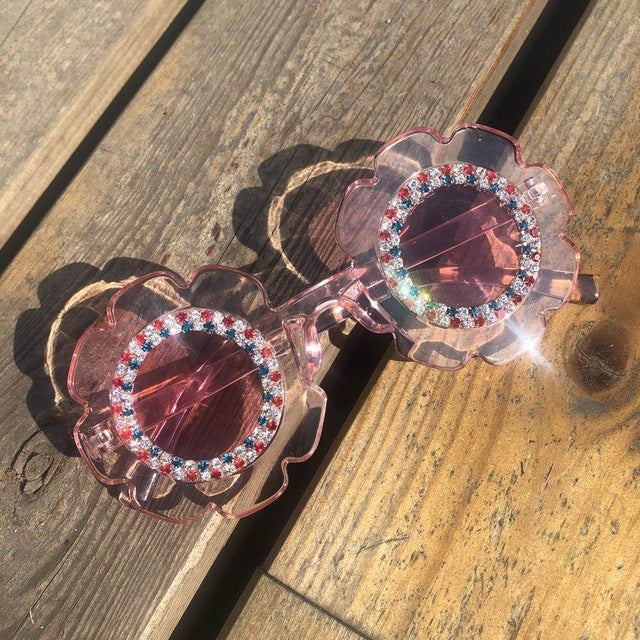 Girls Gorgeous Mirror Lens Rhine Stone Baby Sunglassess