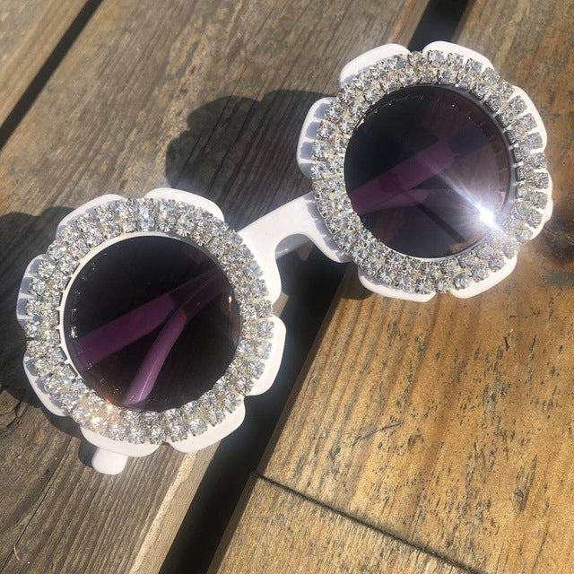 Girls Gorgeous Mirror Lens Rhine Stone Baby Sunglassess