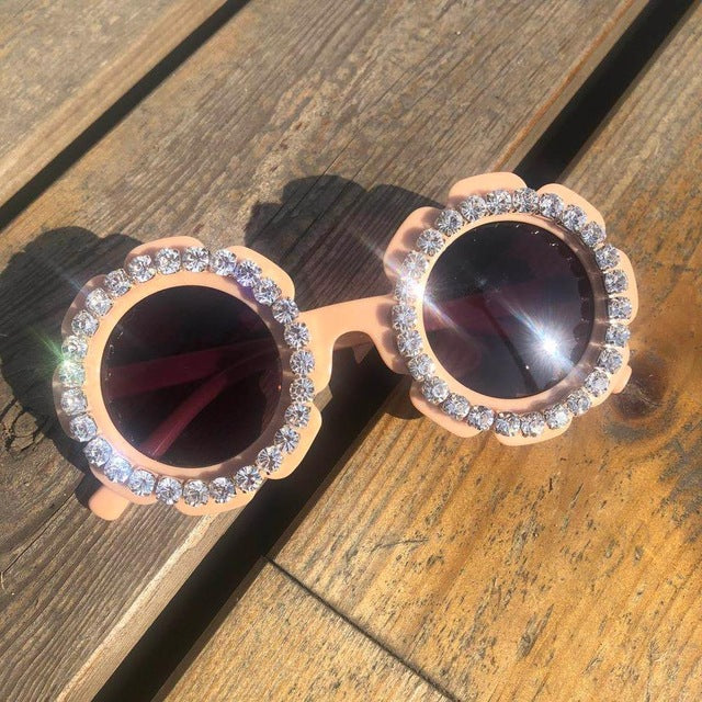 Girls Gorgeous Mirror Lens Rhine Stone Baby Sunglassess