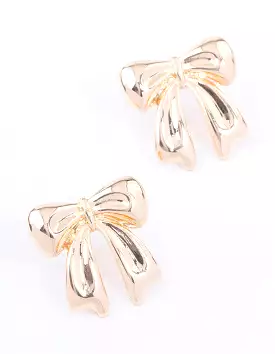 Gold Chubby Bow Stud Earrings