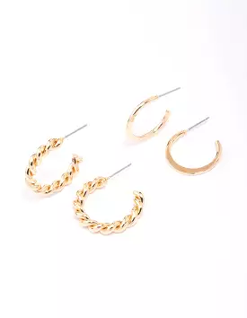 Gold Clean & Twisted Hoop Earring Pack