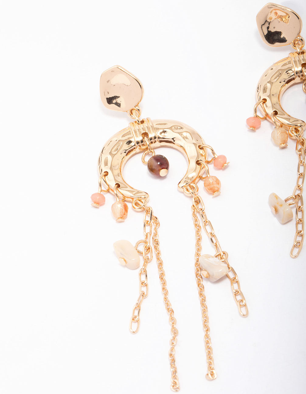 Gold Crescent Stone Drop Earrings