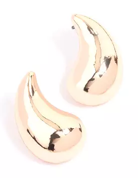 Gold Large Curved Droplet Stud Earrings