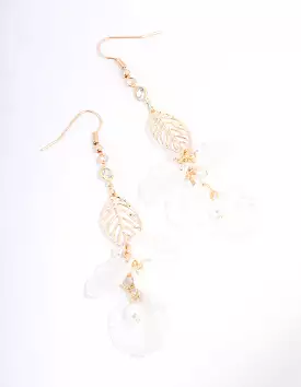 Gold Leaf Pearl Drop Earrings