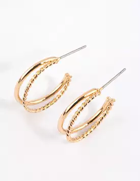 Gold Plain & Twisted Hoop Earrings