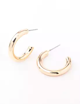 Gold Plain Medium Thick Hoop Earrings