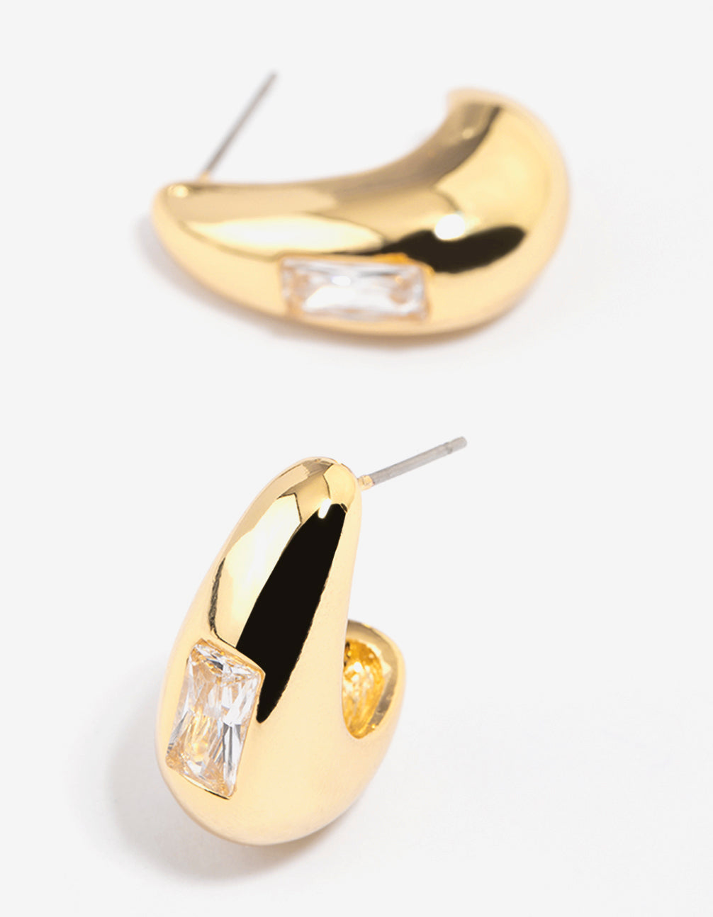 Gold Plated Baguette Bold Wide Hoop Earrings