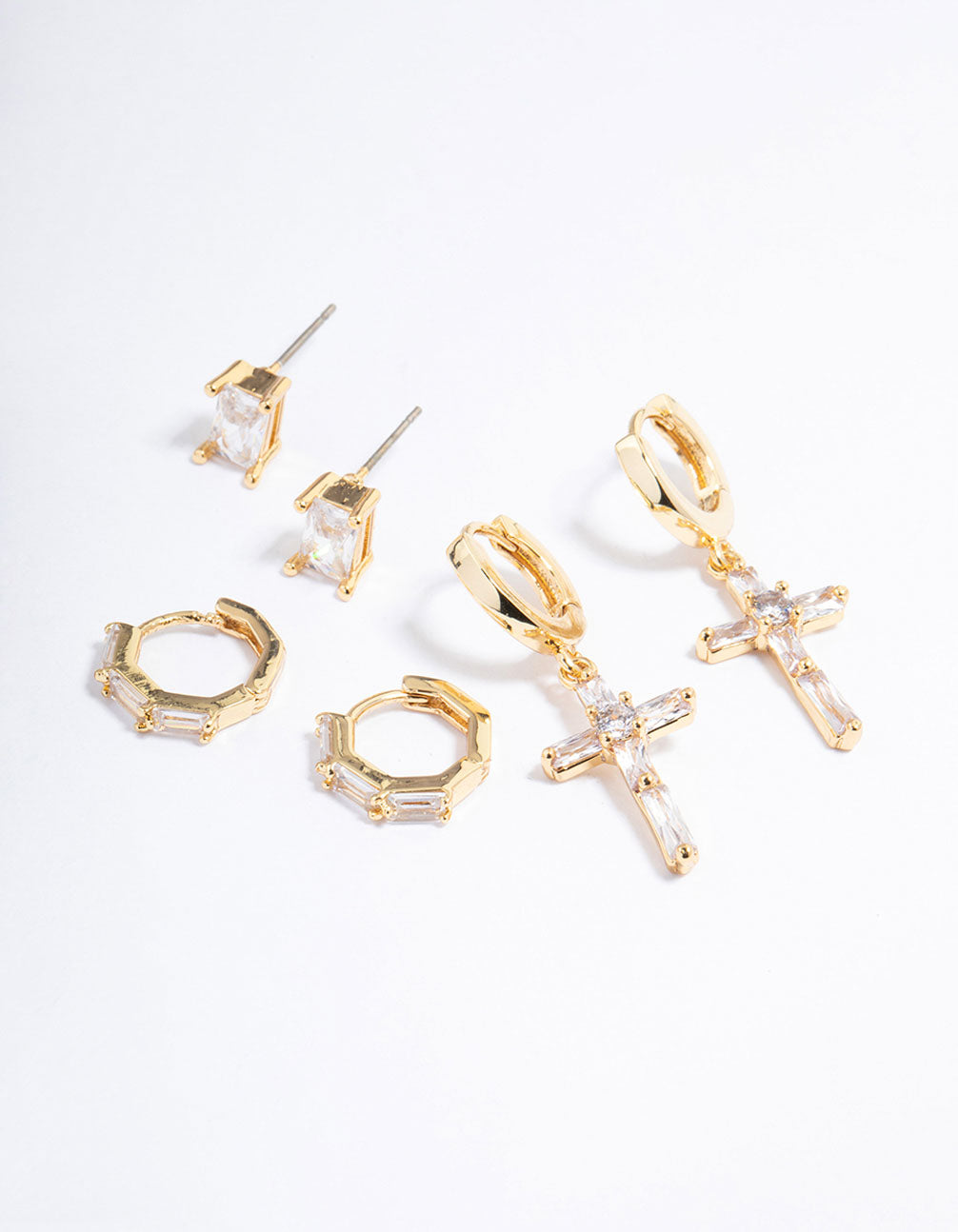 Gold Plated Baguette Cross Earrings Pack