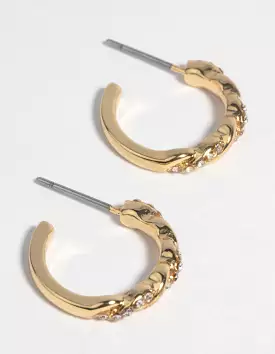 Gold Plated Diamante Twisted Hoop Earrings