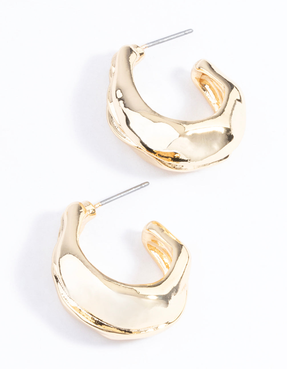 Gold Plated Medium Molten Hoop Earrings