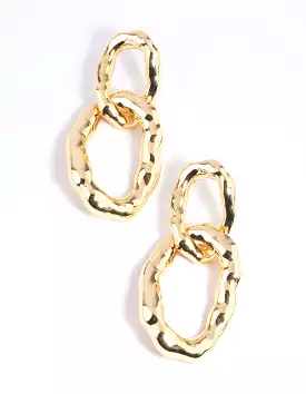 Gold Plated Molten Link Drop Earrings