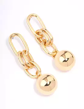 Gold Plated Oval Link Ball Drop Earrings