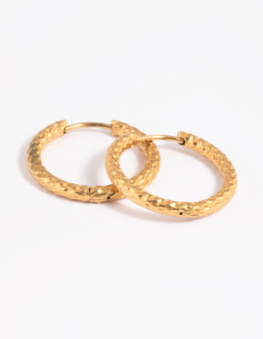 Gold Plated Stainless Steel Textured Huggie Hoop Earrings