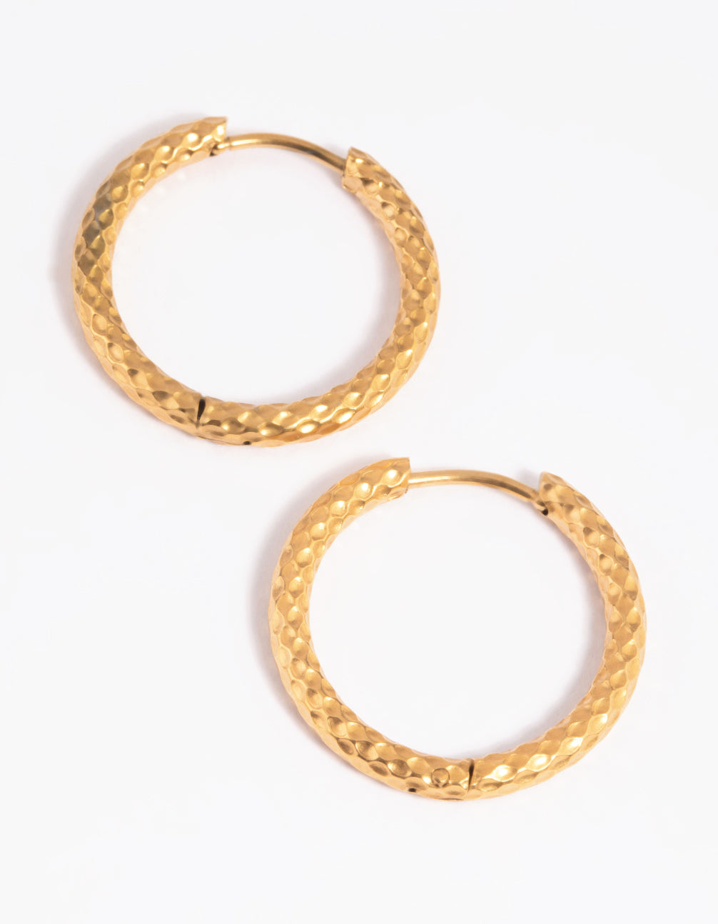 Gold Plated Stainless Steel Textured Huggie Hoop Earrings