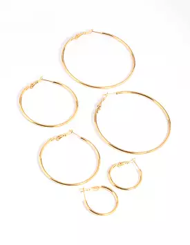 Gold Plated Stainless Steel Thin Hoop Earring Pack