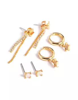 Gold Plated Stars & Chain Earrings 6-Pack