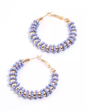 Gold Striped Beaded Hoop Earrings