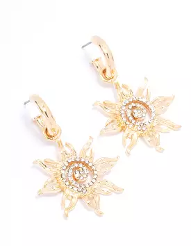 Gold Swirling Sun Drop Earrings