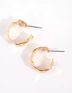 Gold Thick Crinkle Hoop Earrings