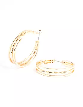 Gold Triple Split Textured Hoop Earrings