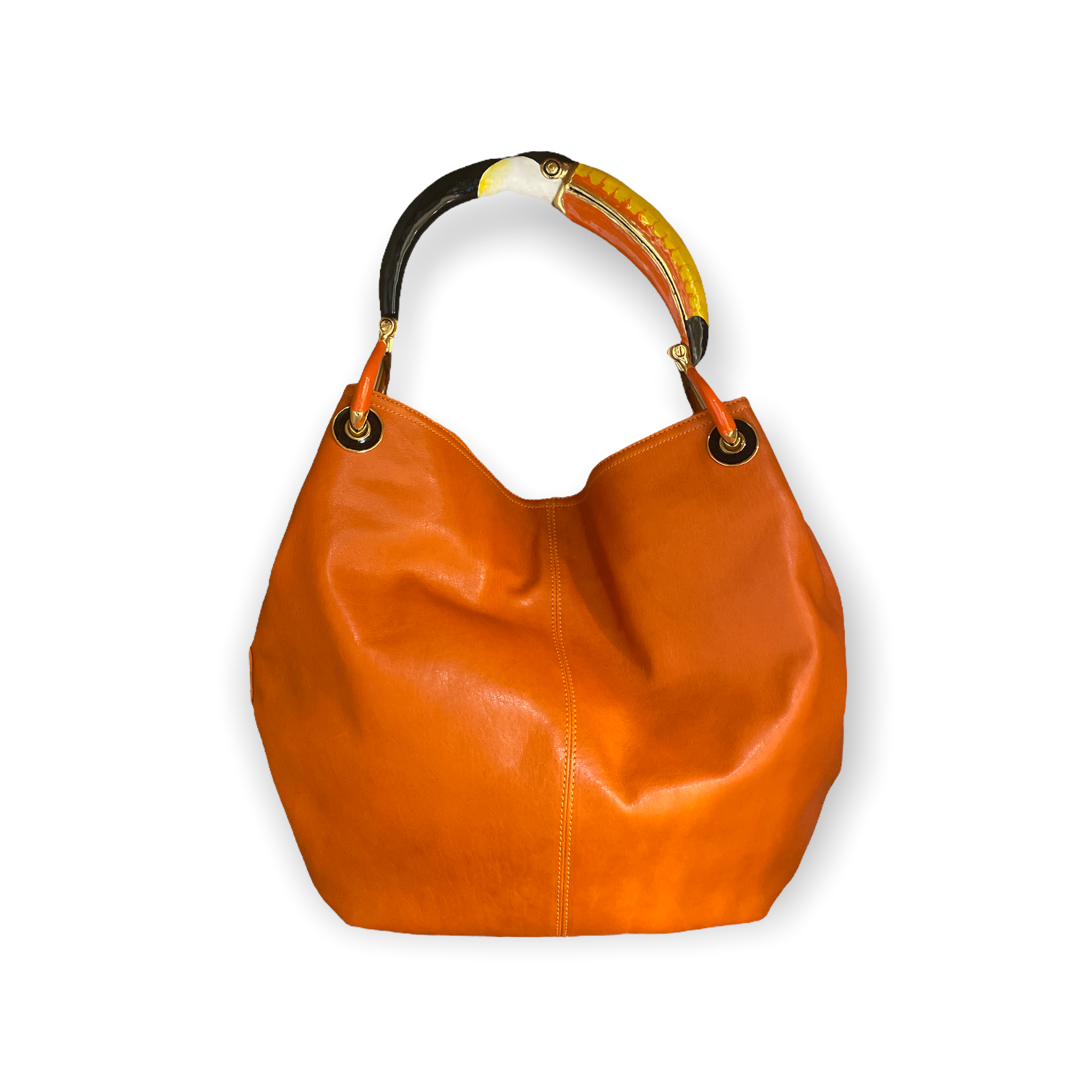 GRANDE BORSA IN MORBIDA PELLE ARANCIO CON MANICO TUCANO