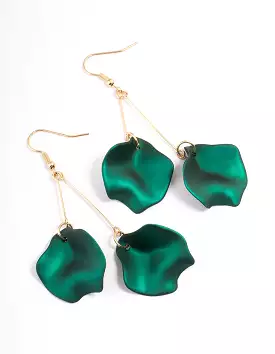 Green Double Petal Stick Drop Earrings