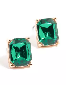 Green Square Encased Etched Earrings