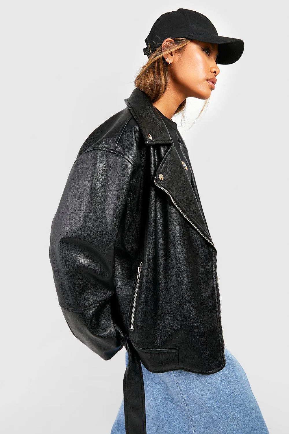 Jackets & Coats | Super Oversized Belted Biker Jacket | boohoo