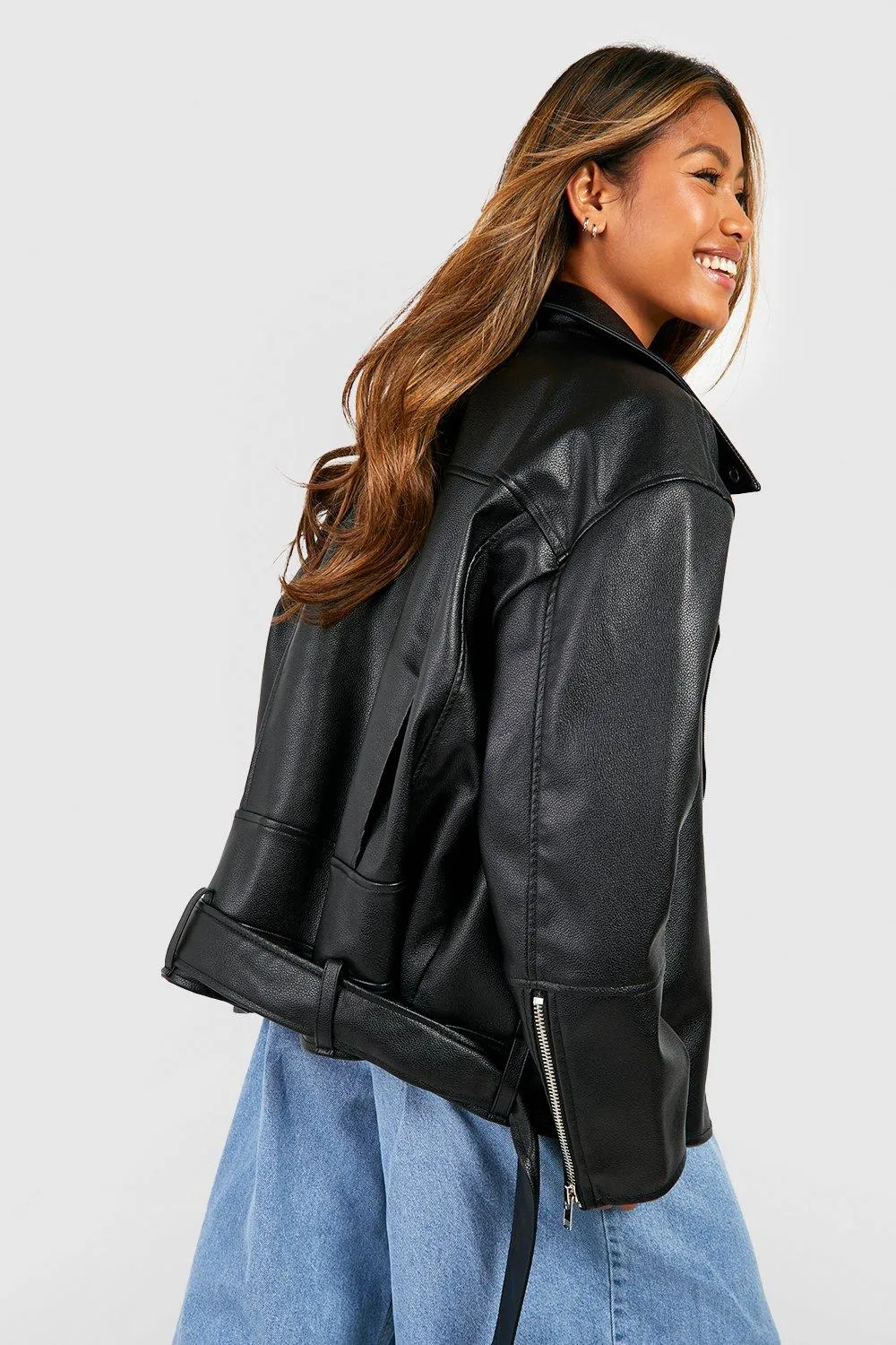 Jackets & Coats | Super Oversized Belted Biker Jacket | boohoo