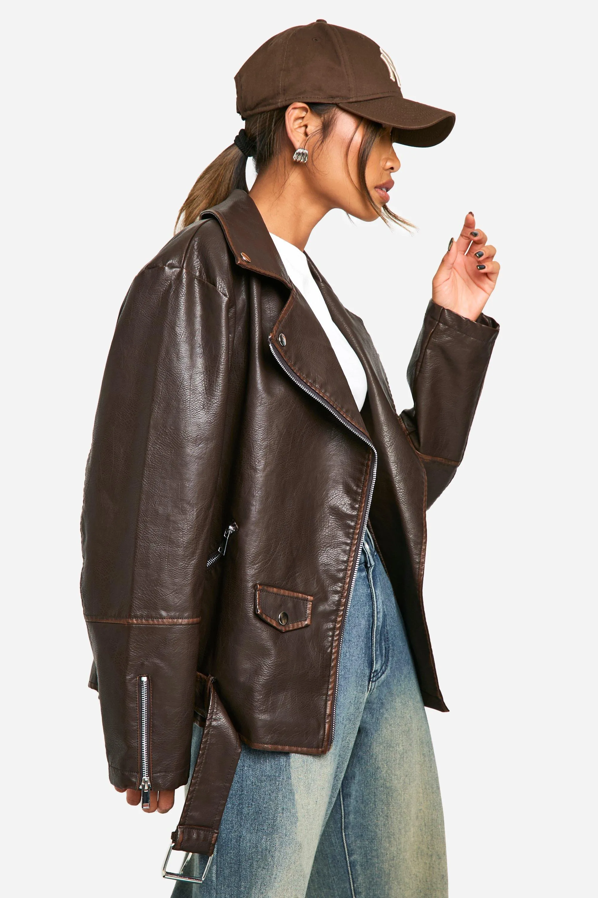 Jackets & Coats | Vintage Wash Oversized Biker Jacket | boohoo