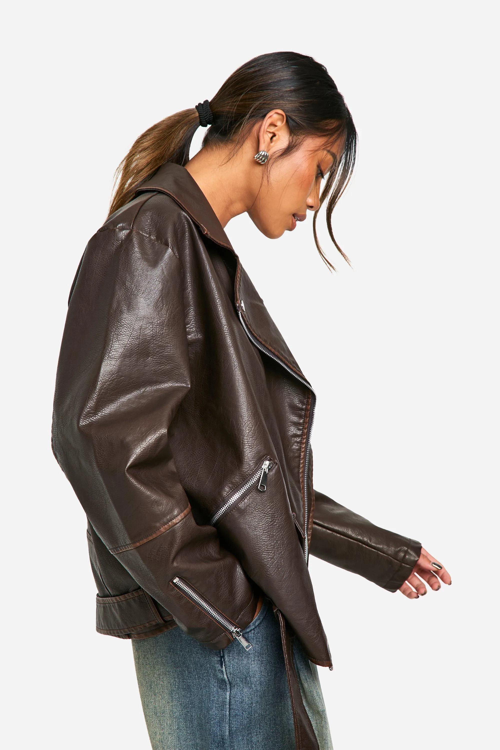 Jackets & Coats | Vintage Wash Oversized Biker Jacket | boohoo