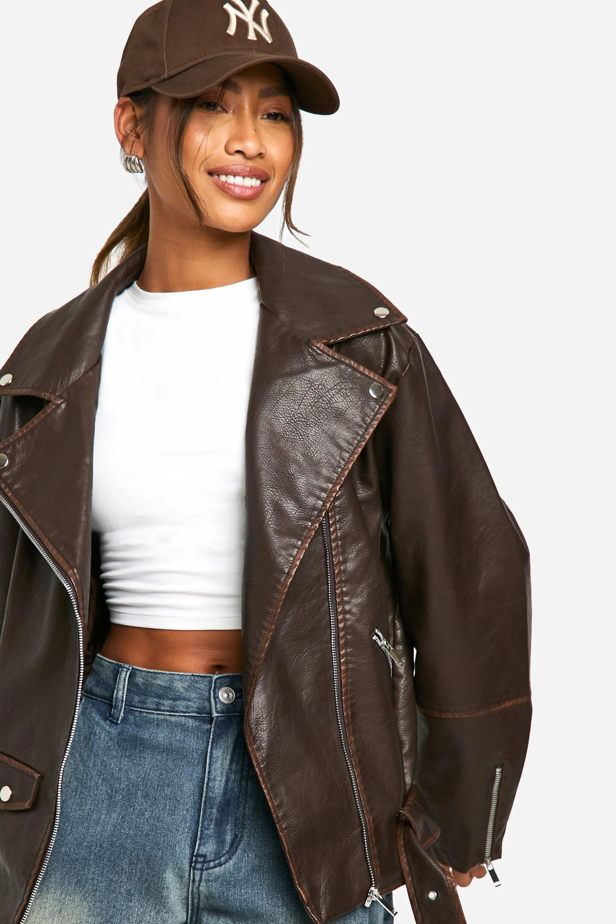 Jackets & Coats | Vintage Wash Oversized Biker Jacket | boohoo