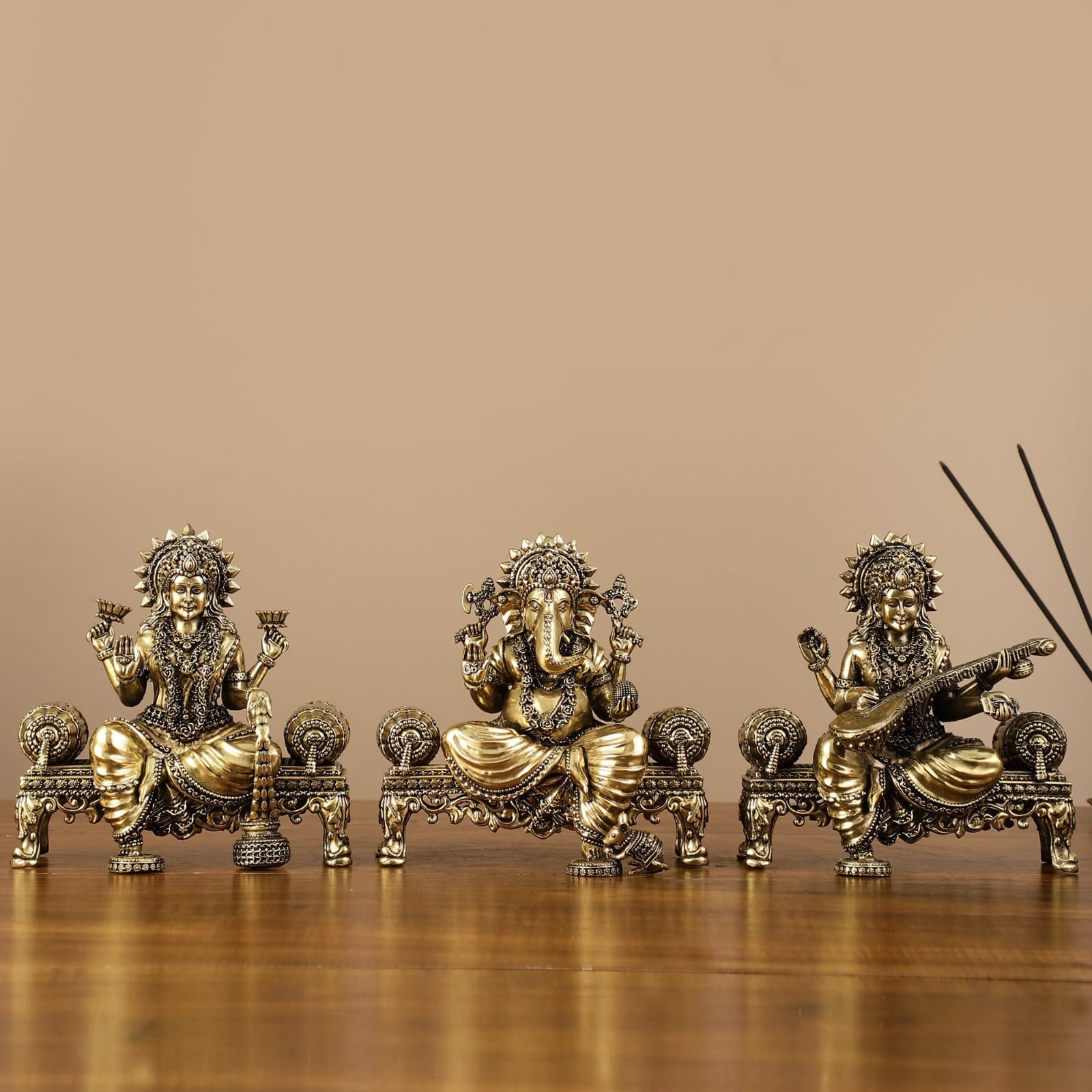 Lord Ganesha , Goddess lakshmi and Goddess Saraswati idols in Brass-ANUB001LSG<br data-mce-fragment=1>