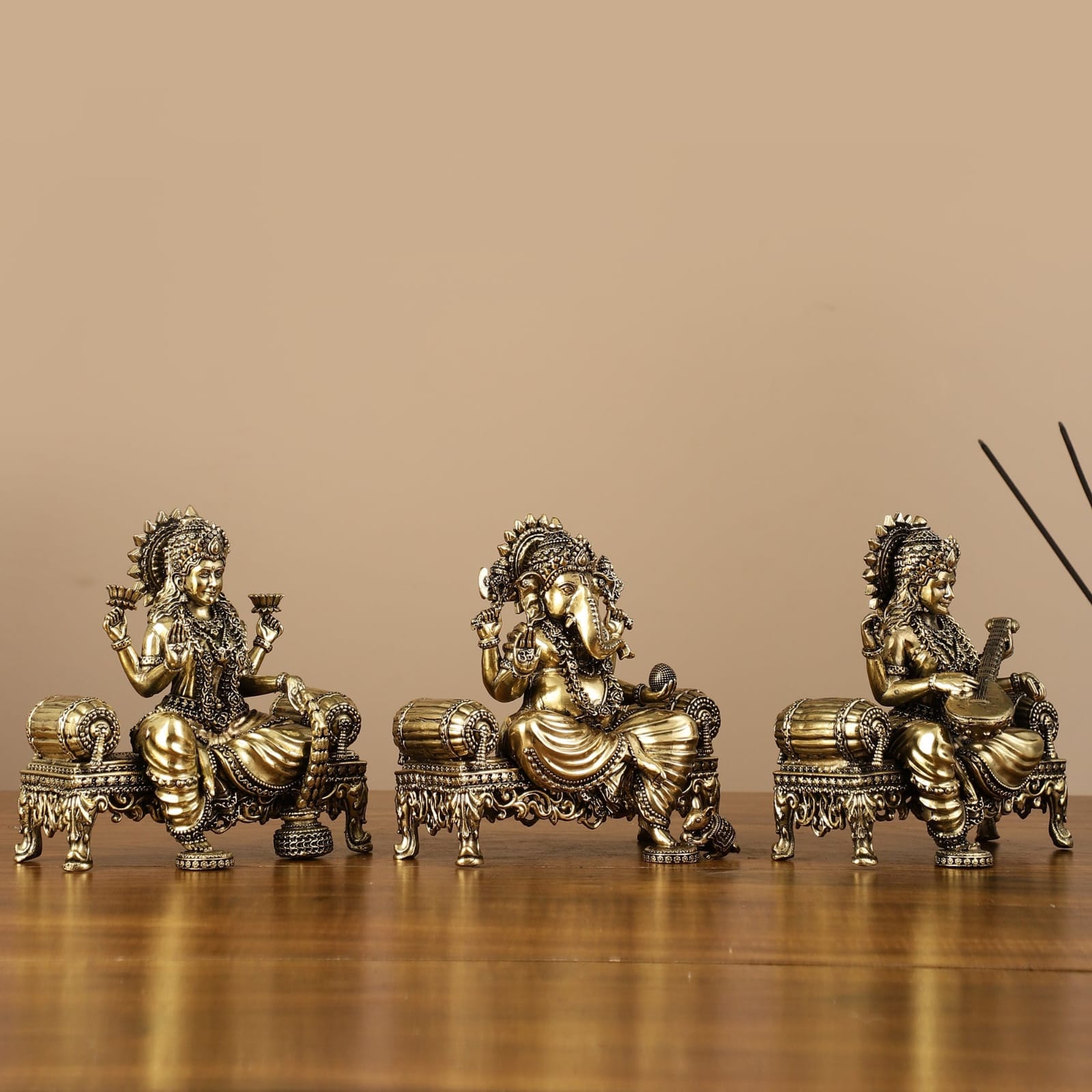 Lord Ganesha , Goddess lakshmi and Goddess Saraswati idols in Brass-ANUB001LSG<br data-mce-fragment=1>