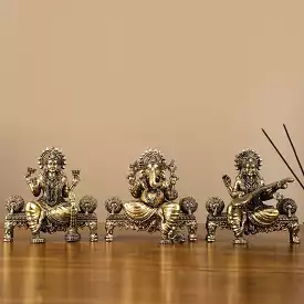 Lord Ganesha , Goddess lakshmi and Goddess Saraswati idols in Brass-ANUB001LSG<br data-mce-fragment=1>