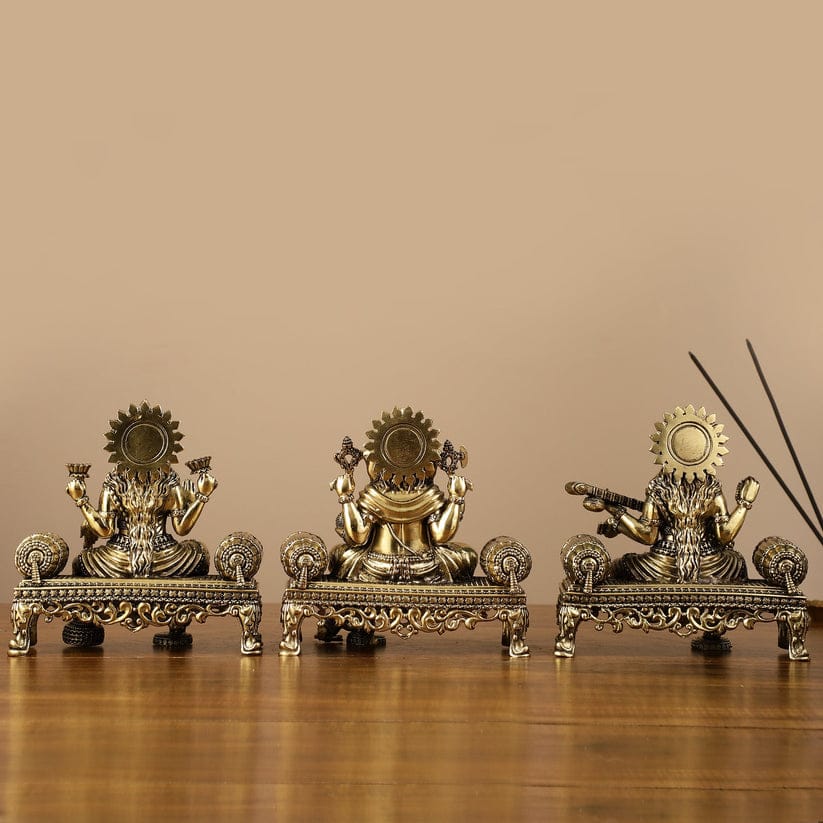 Lord Ganesha , Goddess lakshmi and Goddess Saraswati idols in Brass-ANUB001LSG<br data-mce-fragment=1>