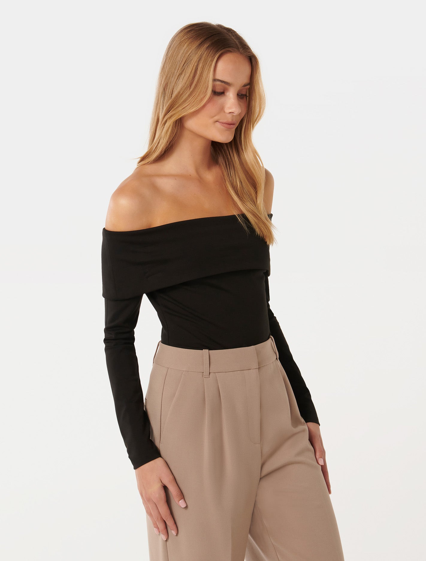 Louise Long Sleeve Stretch Bardot Top