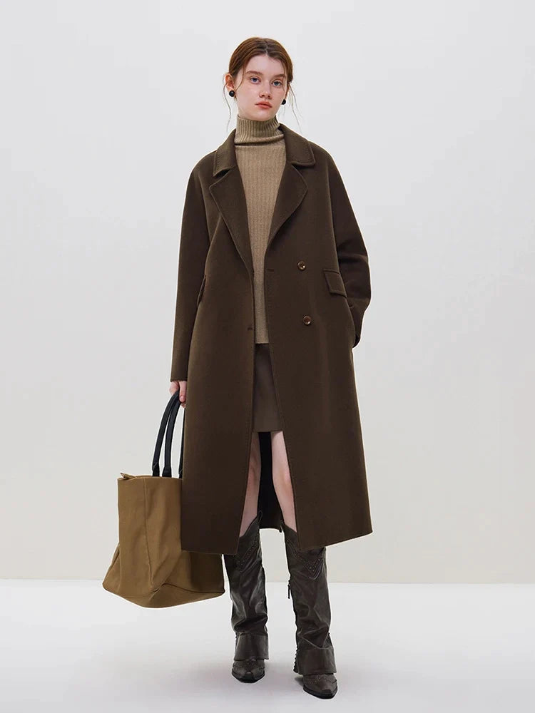 Luxury 4.6% Wool 95.4% Camel Hair Women Long Camel Wool Coats