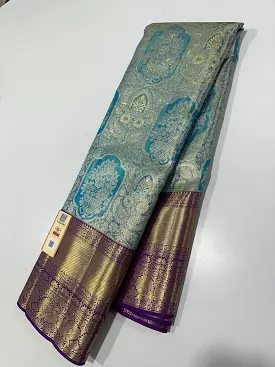 Neelambari , Pure Kanjeevaram Pattu Saree with Kuttu Borders for Women -SACHI001KSSKB